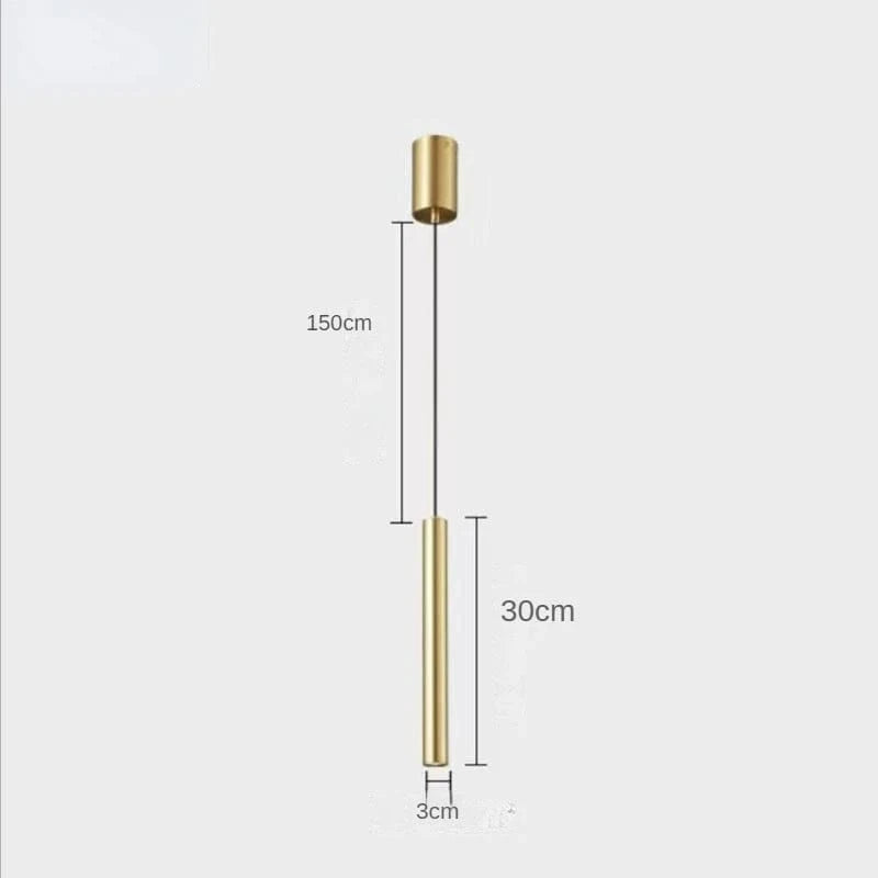 Luminaire Suspendu Long Tube LED Moderne | Marco Lucetti 1 tête en or / Blanc chaud