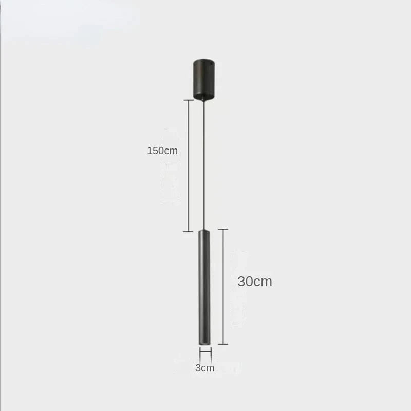 Luminaire Suspendu Long Tube LED Moderne | Marco Lucetti 1 tête noire / Blanc chaud