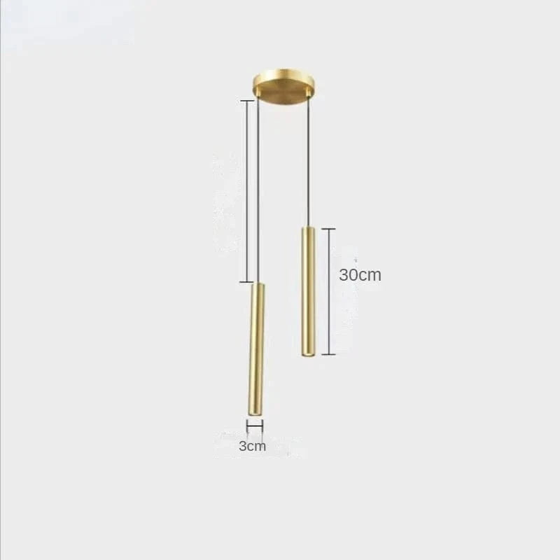 Luminaire Suspendu Long Tube LED Moderne | Marco Lucetti 2 têtes en or / Blanc chaud