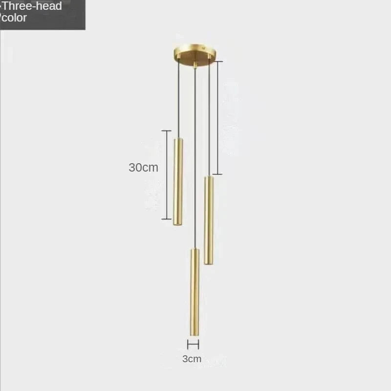 Luminaire Suspendu Long Tube LED Moderne | Marco Lucetti 3 têtes d'or / Blanc chaud