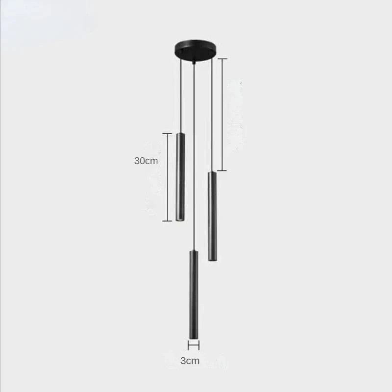 Luminaire Suspendu Long Tube LED Moderne | Marco Lucetti 3 têtes noires / Blanc chaud