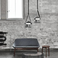 Luminaire Suspensia: Suspension en verre fumé design moderne LED et bracelet en cuir | Marco Lucetti