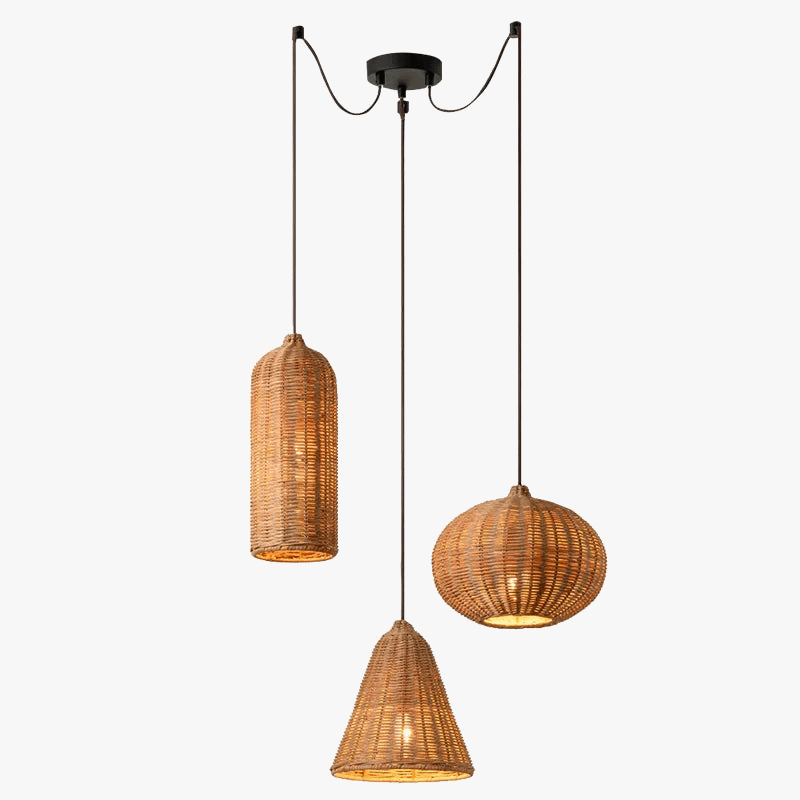 Luminaires suspendus en rotin japonais avec tissage en bambou Calme. | Marco Lucetti