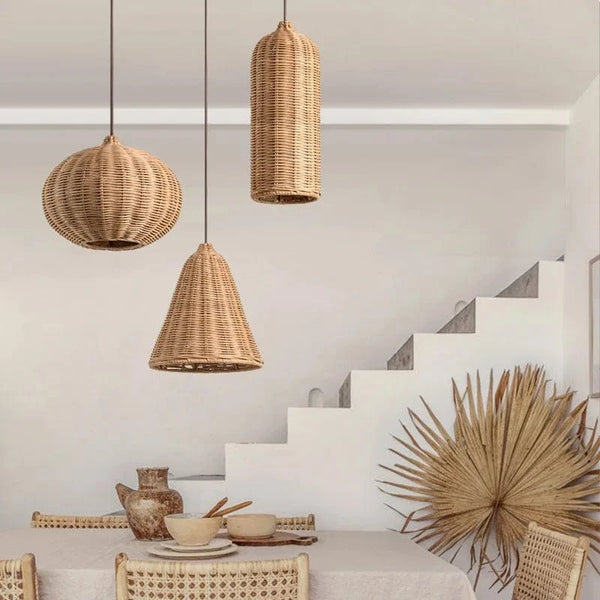 Luminaires suspendus en rotin japonais avec tissage en bambou Calme. | Marco Lucetti