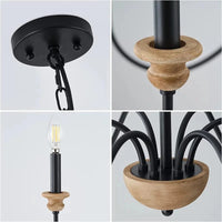 Lustre 6 Têtes Rétro Américain en Bois Français | Marco Lucetti