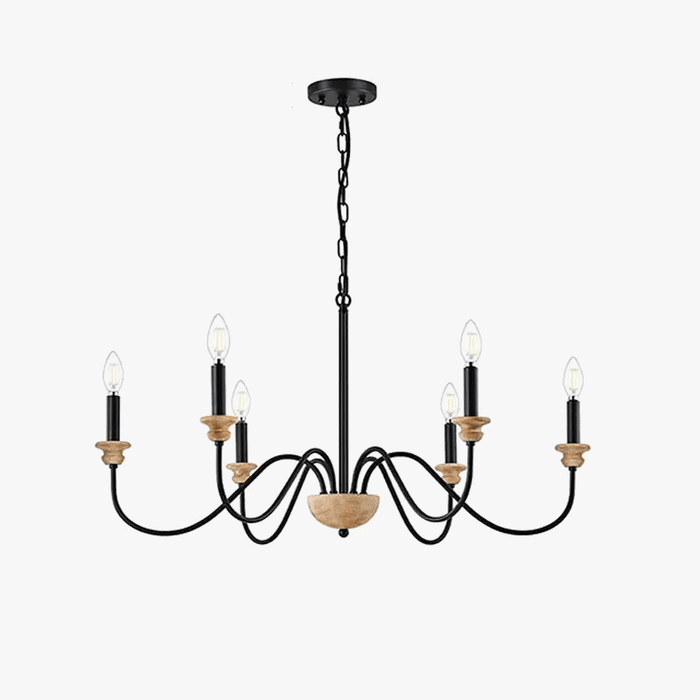 Lustre 6 Têtes Rétro Américain en Bois Français | Marco Lucetti