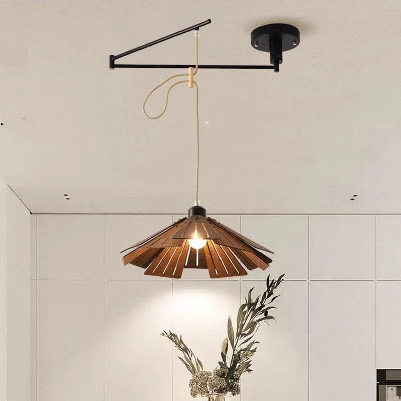 Lustre à bascule en bois massif de noyer retractable - Décoration nordique moderne | Marco Lucetti