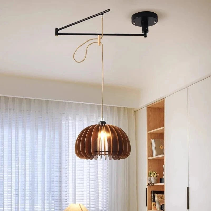 Lustre à bascule en bois massif de noyer retractable - Décoration nordique moderne | Marco Lucetti