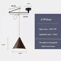 Lustre à bascule en bois massif de noyer retractable - Décoration nordique moderne | Marco Lucetti Ae noix / Lumière blanche