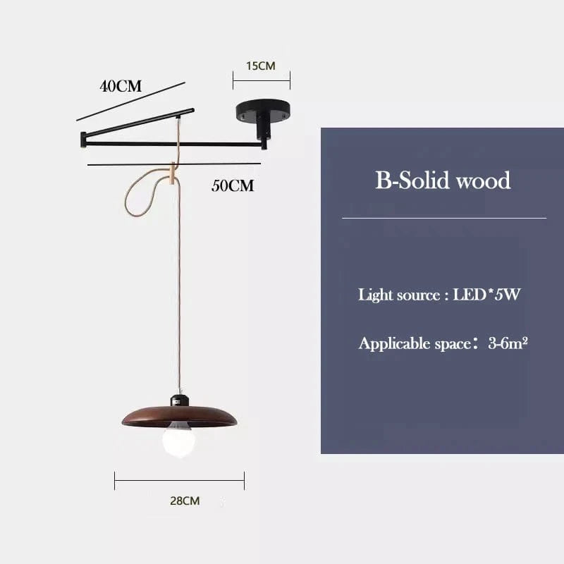 Lustre à bascule en bois massif de noyer retractable - Décoration nordique moderne | Marco Lucetti B Noyer / Lumière blanche