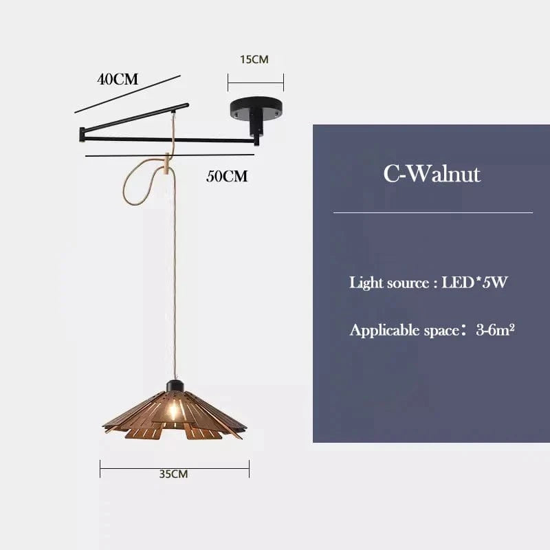 Lustre à bascule en bois massif de noyer retractable - Décoration nordique moderne | Marco Lucetti C Noyer / Lumière blanche