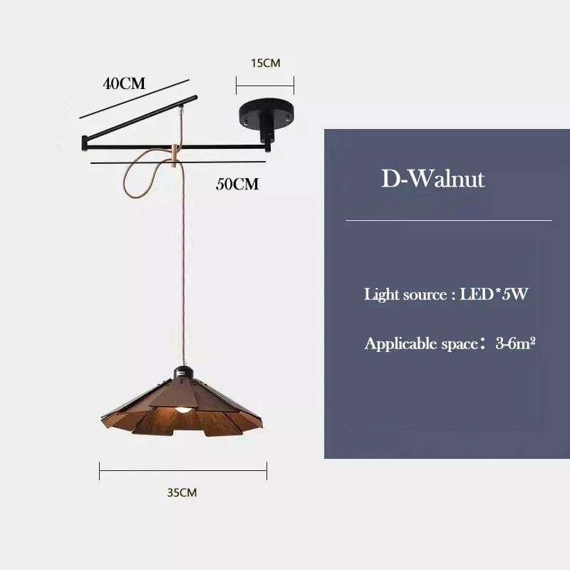 Lustre à bascule en bois massif de noyer retractable - Décoration nordique moderne | Marco Lucetti D Noyer / Lumière blanche