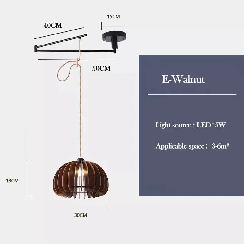 Lustre à bascule en bois massif de noyer retractable - Décoration nordique moderne | Marco Lucetti E Noyer / Lumière blanche
