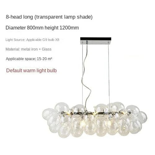  Lustre à bulles de verre nordique de luxe pour salle à manger, salon, chambre ou restaurant | Marco Lucetti 8 longs clairs / Blanc froid