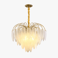 Lustre à LED en verre blanc avec plumes d'oie et finitions or argent | Marco Lucetti