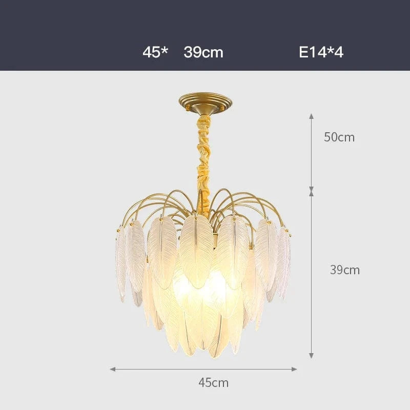 Lustre à LED en verre blanc avec plumes d'oie et finitions or argent | Marco Lucetti 45 cm / Cadre doré / Lumière chaude