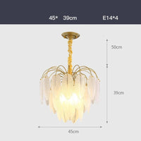 Lustre à LED en verre blanc avec plumes d'oie et finitions or argent | Marco Lucetti 45 cm / Cadre doré / Lumière chaude