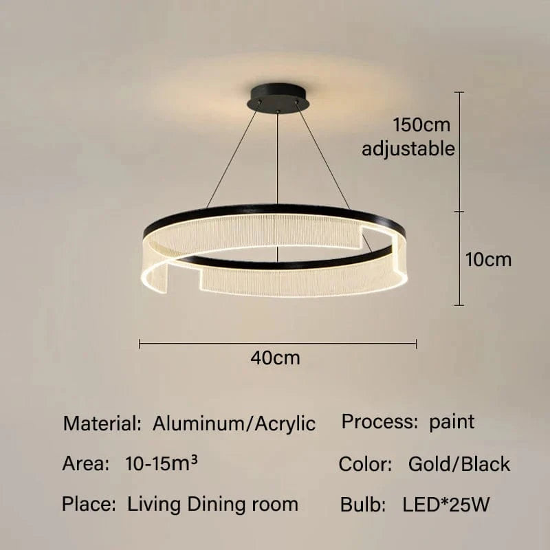 Lustre anneau LED de style moderne | Marco Lucetti D40cm / Noir / Lumière blanche