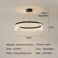 Lustre anneau LED de style moderne | Marco Lucetti D40cm / Noir / Lumière blanche