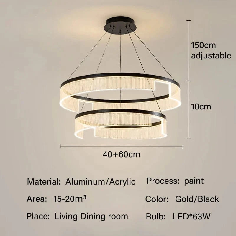 Lustre anneau LED de style moderne | Marco Lucetti D40D60cm / Noir / 3 lumières modifiables