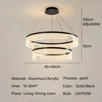 Lustre anneau LED de style moderne | Marco Lucetti D40D60cm / Noir / 3 lumières modifiables