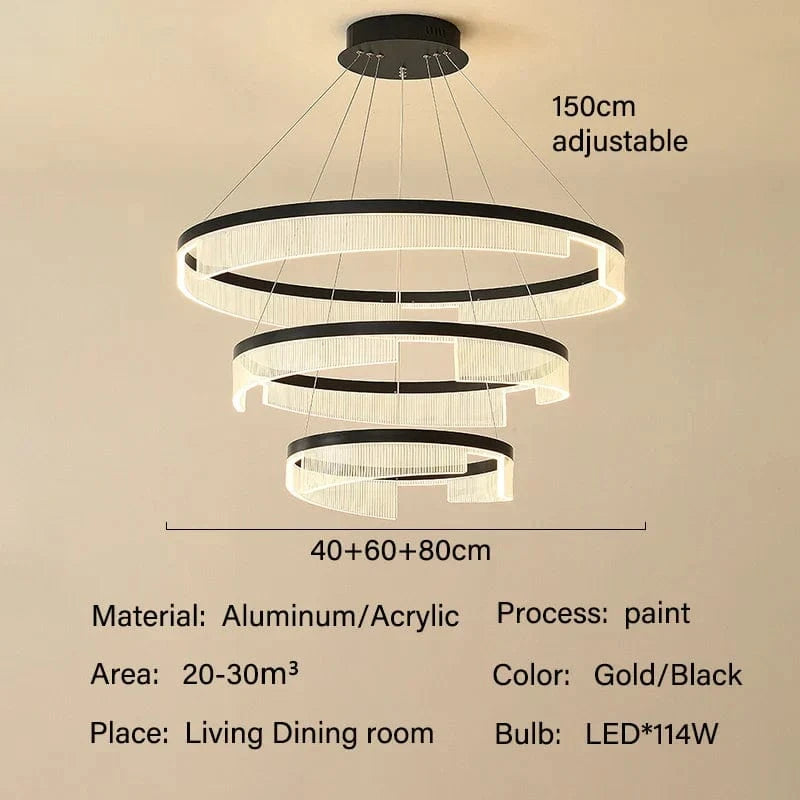 Lustre anneau LED de style moderne | Marco Lucetti D40D60D80cm / Noir / 3 lumières modifiables