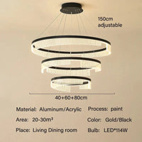 Lustre anneau LED de style moderne | Marco Lucetti D40D60D80cm / Noir / 3 lumières modifiables