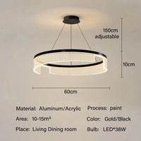 Lustre anneau LED de style moderne | Marco Lucetti D60cm / Noir / 3 lumières modifiables