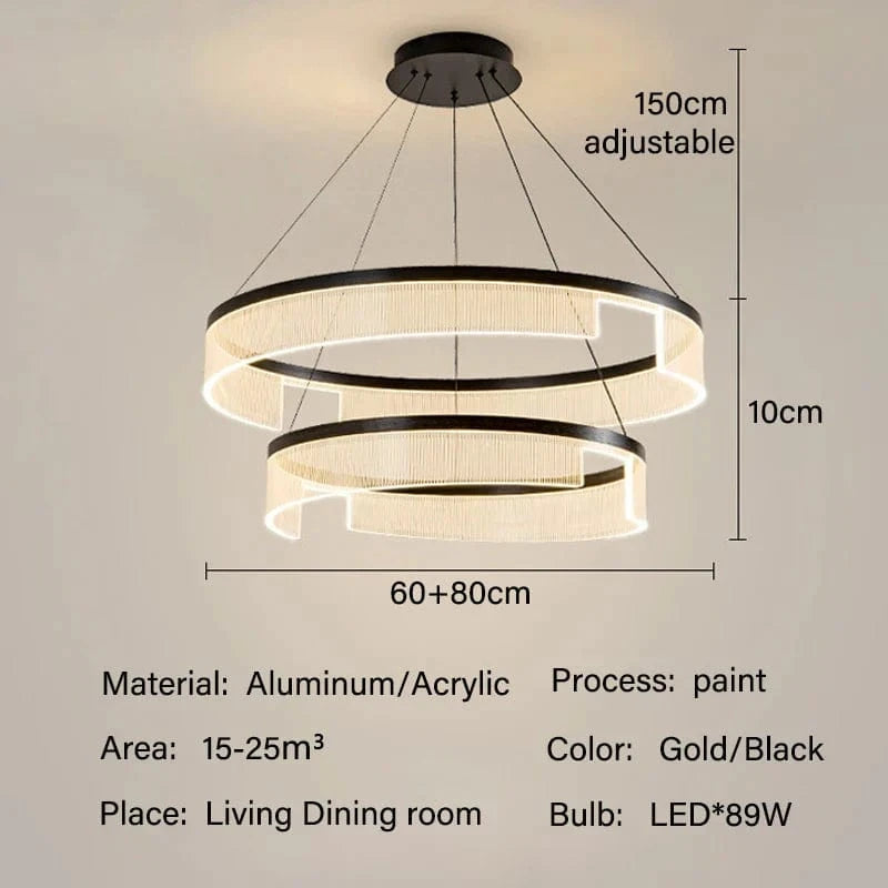 Lustre anneau LED de style moderne | Marco Lucetti D60D80cm / Noir / 3 lumières modifiables