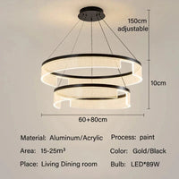 Lustre anneau LED de style moderne | Marco Lucetti D60D80cm / Noir / 3 lumières modifiables
