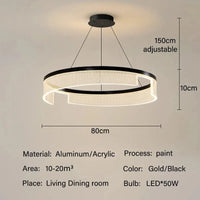 Lustre anneau LED de style moderne | Marco Lucetti D80cm / Noir / 3 lumières modifiables