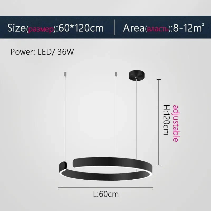 Lustre Anneau Nordique LED Réglable pour Salle à Manger - Collection Maison Luminaires | Marco Lucetti Noir 60cm / Blanc chaud (3000K)