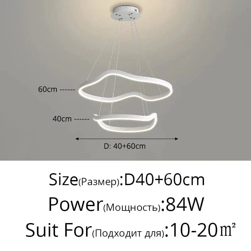 Lustre anneaux déformés design Panochas pour un intérieur élégant | Marco Lucetti Blanc 2 anneaux 40 60cm / Intensité variable avec télécommande