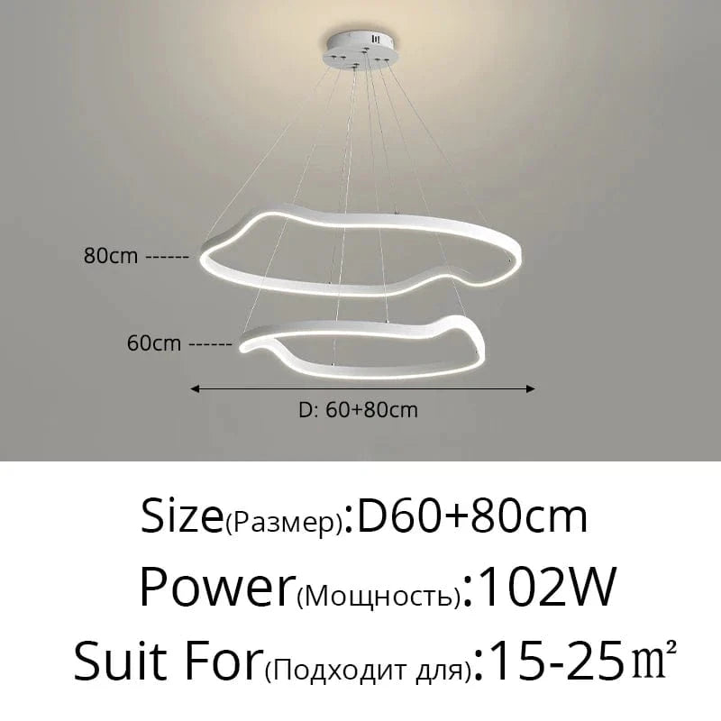 Lustre anneaux déformés design Panochas pour un intérieur élégant | Marco Lucetti Blanc 2 anneaux 60 80cm / Trois couleurs
