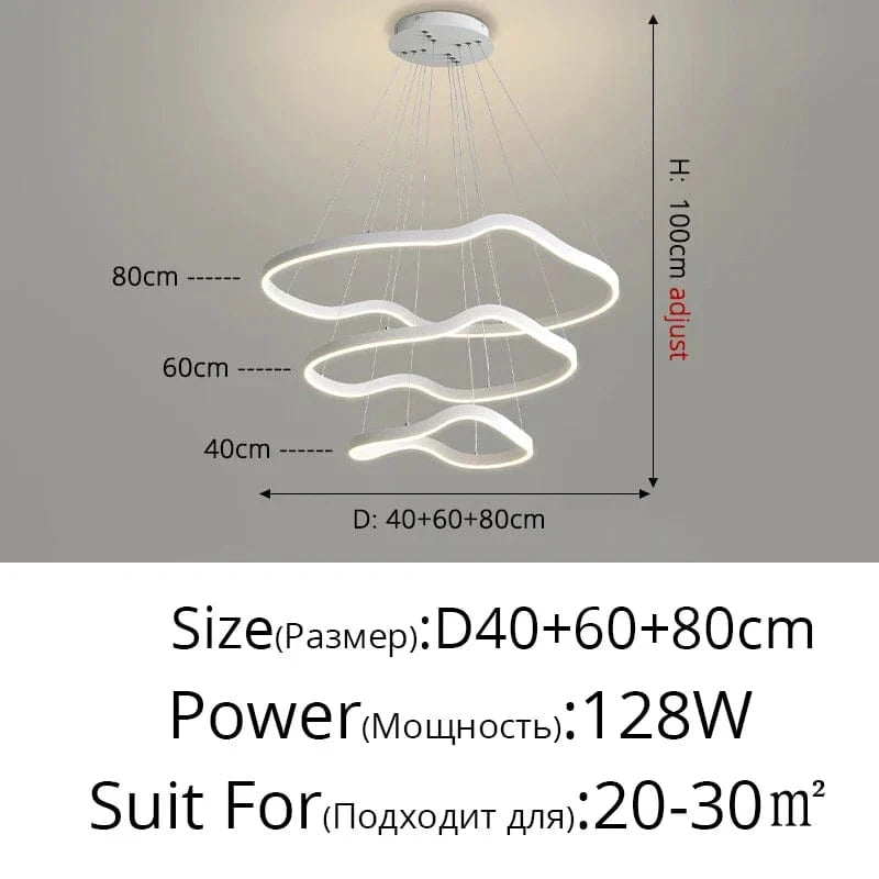 Lustre anneaux déformés design Panochas pour un intérieur élégant | Marco Lucetti Blanc3 anneaux40 60 80cm / Intensité variable avec télécommande