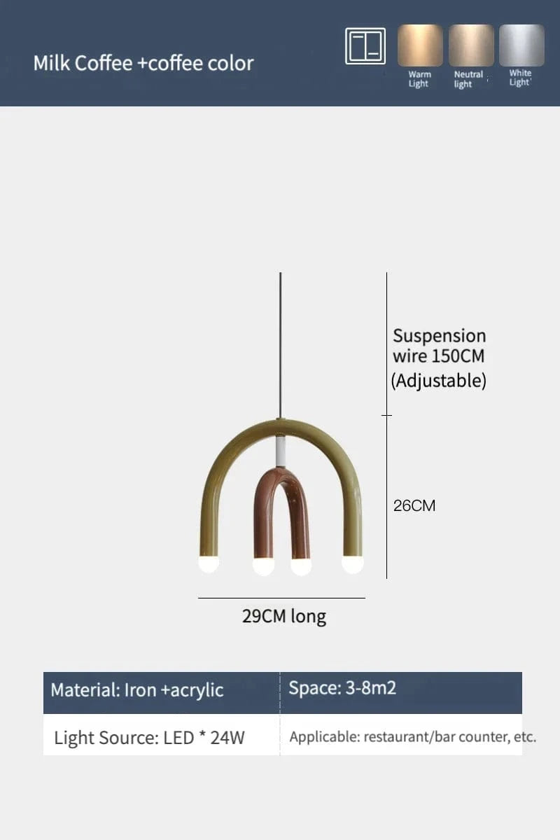 Lustre arc-en-ciel italien en forme de U | Marco Lucetti Ae couleur 29cm / Lumière blanche 6000k