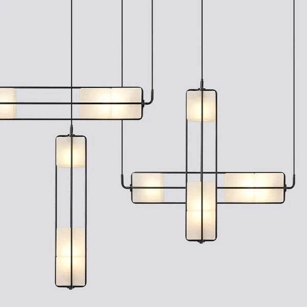 Lustre Art déco d'intérieur en verre blanc et noir pour Hall d'hôtel : Lampe élégante pour la salle à manger, la cuisine et le bar | Marco Lucetti Style D-Or