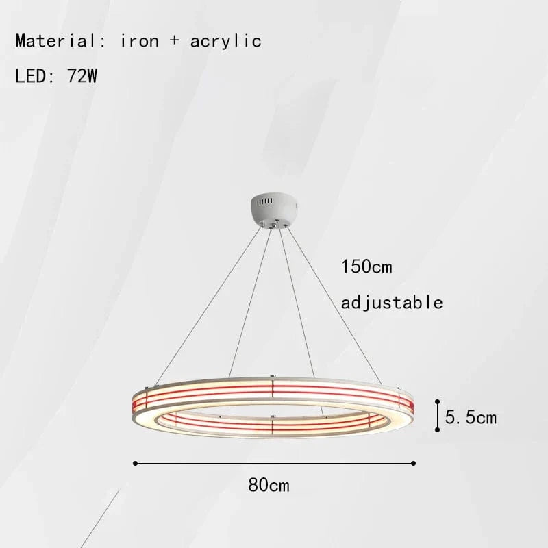 Lustre Art Déco Nouveau Style Anneau Suspendu avec Luminaires Fil Réglable | Marco Lucetti Rond 80cm-Rouge / 3 modifiables