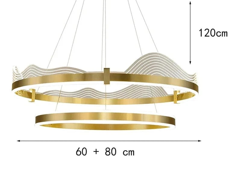 Lustre Atmosphérique Moderne LED pour Éclairage Intérieur | Marco Lucetti 2 anneaux 60 80cm dorés / Gradation à distance RC