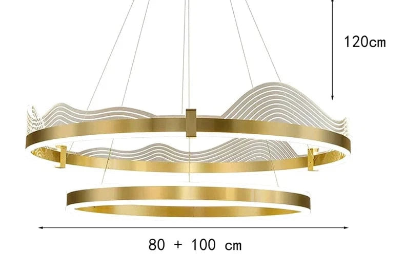 Lustre Atmosphérique Moderne LED pour Éclairage Intérieur | Marco Lucetti 2anneaux 80 100cm or / Gradation à distance RC