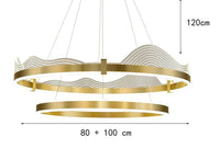 Lustre Atmosphérique Moderne LED pour Éclairage Intérieur | Marco Lucetti 2anneaux 80 100cm or / Gradation à distance RC