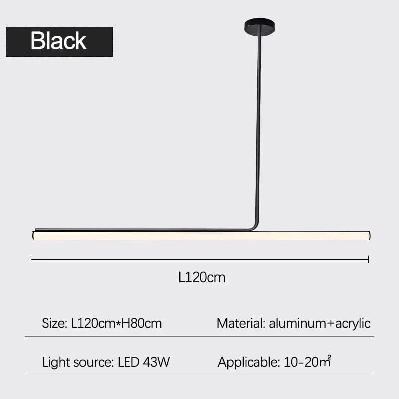  Lustre Bande Suspension Nordique Design Minimaliste | Marco Lucetti L120cm Noir / Lumière froide