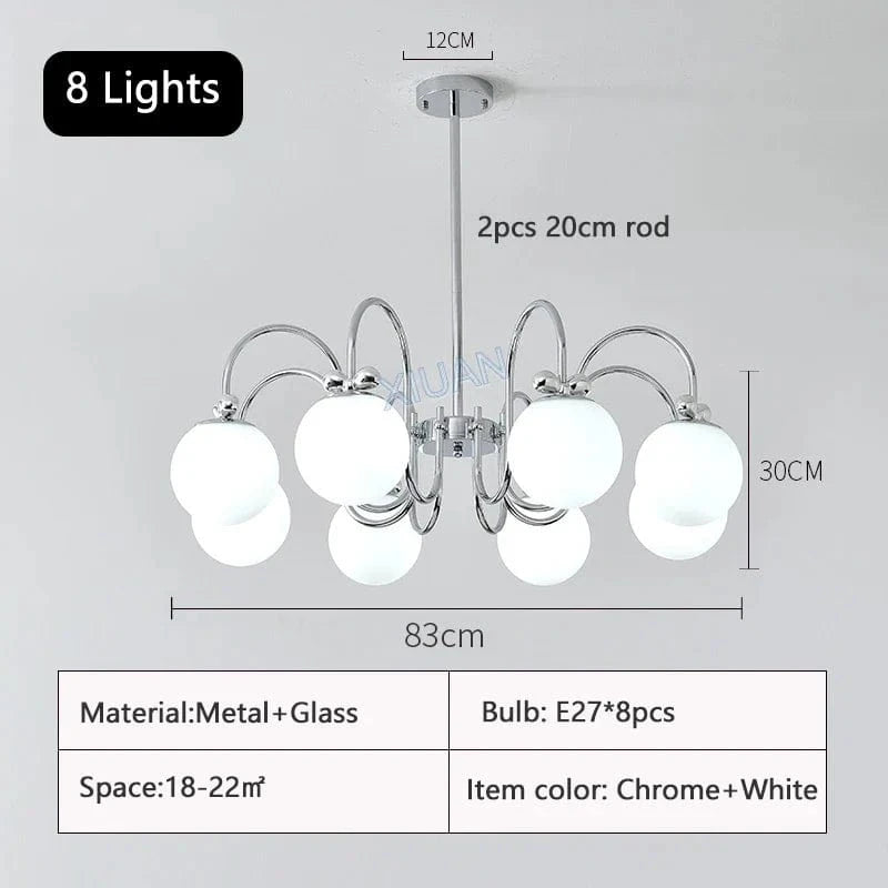 Lustre Blanc Lait - Éclairage Élégant | Marco Lucetti 8 lumières / Lumière chaude
