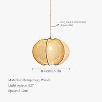 Lustre bois chanvre wabi-sabi suspendu - Édition Nature