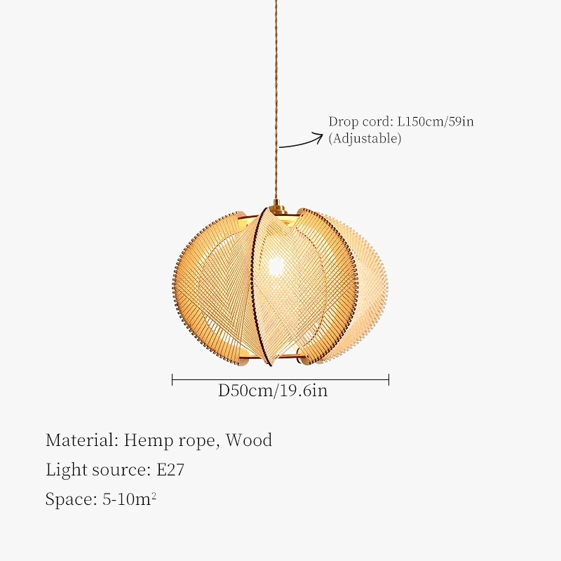 Lustre bois chanvre wabi-sabi suspendu - Édition Nature