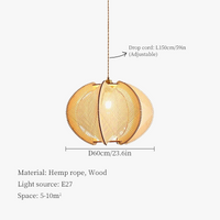 Lustre bois chanvre wabi-sabi suspendu - Édition Nature