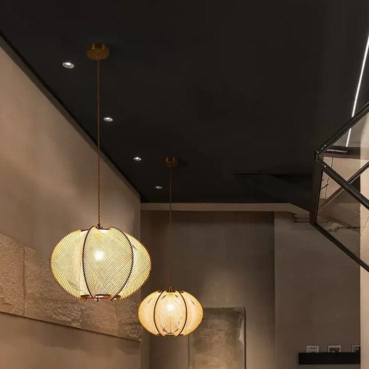 Lustre bois chanvre wabi-sabi suspendu - Édition Nature | Marco Lucetti