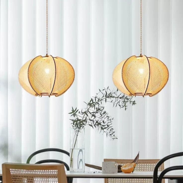 Lustre bois chanvre wabi-sabi suspendu - Édition Nature | Marco Lucetti