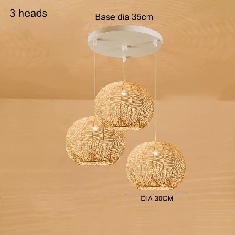 Lustre boule en rotin artisanal. | Marco Lucetti 3 têtes D30cm