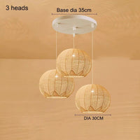 Lustre boule en rotin artisanal. | Marco Lucetti 3 têtes D30cm